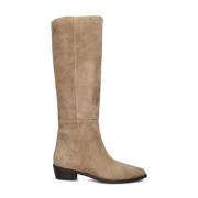 Beige Leren Hoge Laarzen voor Dames Lina Locchi , Beige , Dames