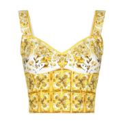 Gele Majolica Print Korset Top Dolce & Gabbana , Yellow , Dames