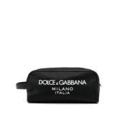 Zwarte Nylon Wit Logo Toilettas Dolce & Gabbana , Black , Heren