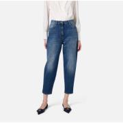 Hoge taille boyfriend jeans met omslag Elisabetta Franchi , Blue , Dam...