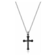 Mens Silver Necklace with Black CZ Cross Nialaya , Gray , Heren