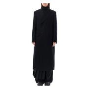 Zwarte Wol Lange Jas Buitenkleding Junya Watanabe , Black , Dames