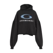 Zwart Blauw Cropped Hoodie Balenciaga , Black , Dames