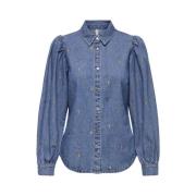 Geborduurd Denim Overhemd Blauw Freewear Only , Blue , Dames