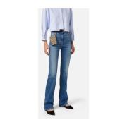 Blauwe Flare Katoen Stretch Jeans Elisabetta Franchi , Blue , Dames