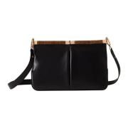 Zwart Natuurlijk Leren Handtas Borbonese , Black , Dames