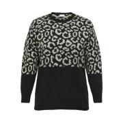 Zebra Lange Mouw Gebreide Top Only Carmakoma , Black , Dames