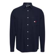 Blauwe Casual Shirt met Logo Tommy Hilfiger , Blue , Heren