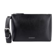 Zwarte leren clutch tas Givenchy , Black , Heren