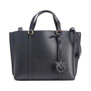 Klassieke leren shopper tas met bedel Pinko , Black , Dames