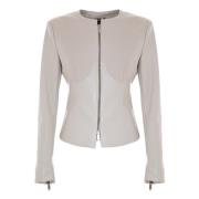 Vinyl-effect Fitted Jacket met Metalen Ritsen Kocca , Beige , Dames