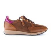 Cognac Leren Basket Sneakers Gabor , Brown , Dames