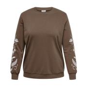 Gestikt Blad Lange Mouw Sweater Only Carmakoma , Brown , Dames