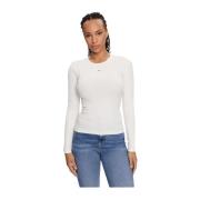 Geribbelde Stretch Katoenen Longsleeve T-shirt Tommy Jeans , White , D...