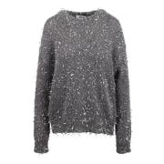 Frayed Crew Neck Sweater Msgm , Gray , Dames