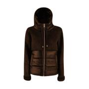 Imitatiebont Gewatteerde Hoodie Jas YES ZEE , Brown , Dames