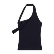 Zwarte Geribbelde Halternek Top Courrèges , Black , Dames