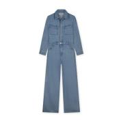 Flowy denim jumpsuit met parelmoer knopen Homage , Blue , Dames