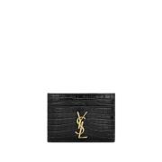 Cassandre Krokodileffect Kaarthouder Saint Laurent , Black , Unisex