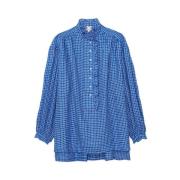 Oversized Maryange shirt met ruches in blauw linnen Ines De La Fressan...