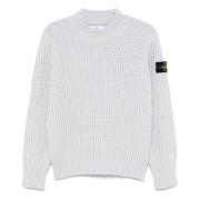 Chunky Gebreide Trui met Afneembaar Badge Stone Island , Gray , Heren