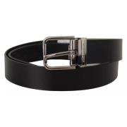 Zwarte leren riem met gegraveerd logo en metalen gesp Dolce & Gabbana ...