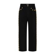 Zwarte Slim Fit Jeans met Geknipte Lengte Paco Rabanne , Black , Dames