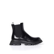 Zwarte Leren Enkellaarzen Alexander McQueen , Black , Dames