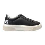 Zwarte leren sneaker met wit logo Paciotti , Black , Dames