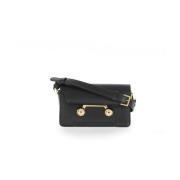 Zwarte leren schoudertas met logo Marni , Black , Dames