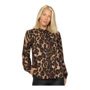 Luipaardprint Blouse met Kraag 2-Biz , Brown , Dames