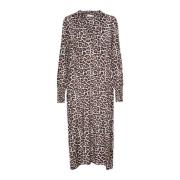 Abstract Leo Print Jurk Kaffe , Brown , Dames