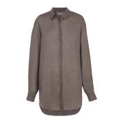 Dennis, oversized shirt in kastanje ramie Cortana , Brown , Dames