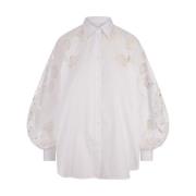 Witte Poplin Shirt met Kant Details Ermanno Scervino , White , Dames