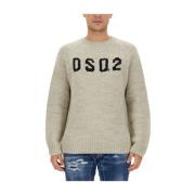 Logo Wol Jersey Regular Fit Dsquared2 , Beige , Heren