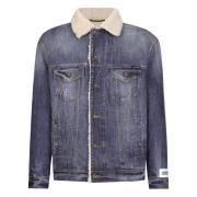 Heldere Blauwe Teddy Kraag Denim Jas Dolce & Gabbana , Blue , Heren