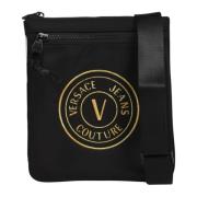 V-Emblem Nylon Messenger Tas Versace Jeans Couture , Black , Heren