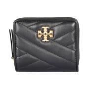 Dubbele Portemonnee met Goudkleurige Metalen T Tory Burch , Black , Da...