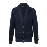 Gebreide Engelse Rib Cardigan Sweaters Fedeli , Blue , Heren