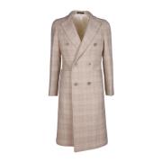 Double-Breasted Wol Kasjmier Jas Zakken Made in Italia , Beige , Heren