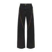 Zwarte Wijde Pijp Rits Voor Jeans Elisabetta Franchi , Black , Dames