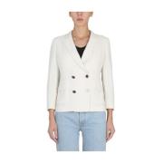 Gepiekte Revers Dubbel-Borst Wollen Jas Saulina , White , Dames