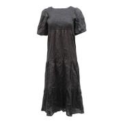 Zwarte Rayon Midi Jurk met Pofmouwen Faithfull the brand , Black , Dam...