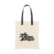 Stijlvolle katoenen canvas boodschappentas Palm Angels , White , Heren