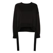 Lange Mouw Crewneck Sweatshirt met Zijsplitten Dondup , Black , Dames