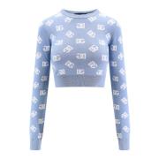 Blauwe Gebreide Crop Sweater Aw24 Dolce & Gabbana , Blue , Dames