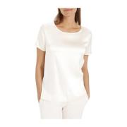 Viscose Ronde Hals Korte Mouw T-shirt Juvia , Beige , Dames