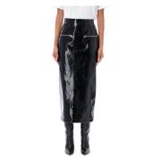 Zwarte Lakleren Midi Rok Msgm , Black , Dames