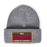 Chunky Ribbed Wool Beanie Grijs Dsquared2 , Gray , Heren