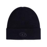 Geribbelde Wollen Blend Beanie Zwart Diesel , Black , Heren